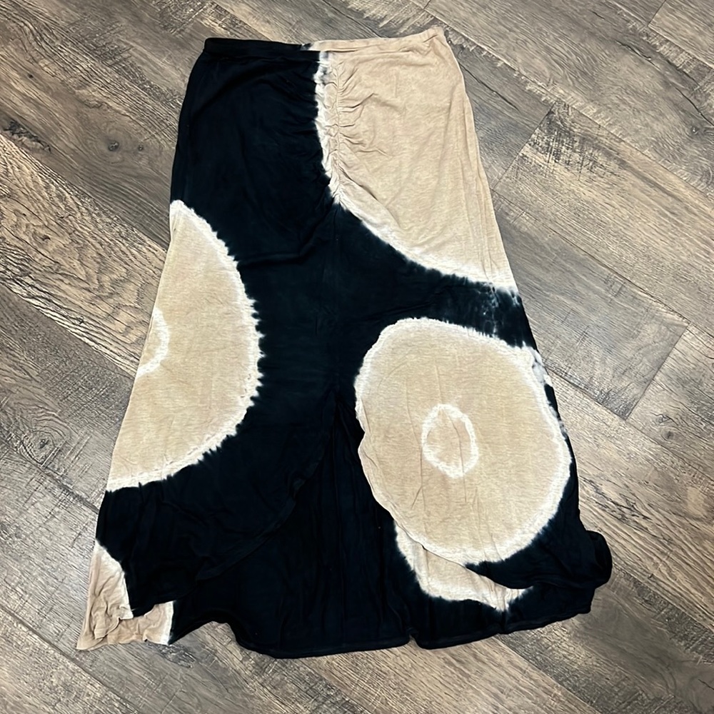 Language Black & Tan Midi Skirt with Scrunch Details